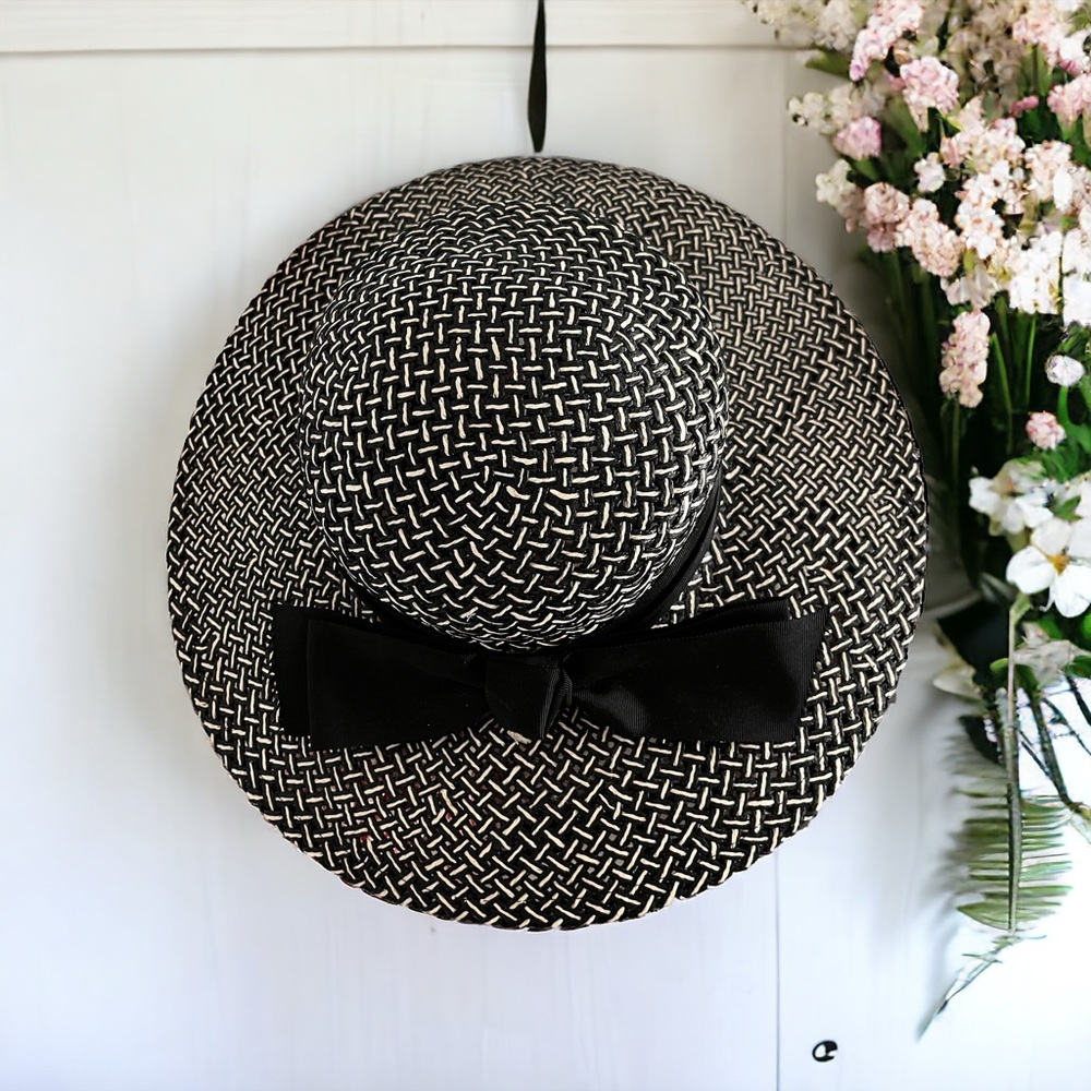 Black Straw Hat with Black Bow , Cappelli Miami